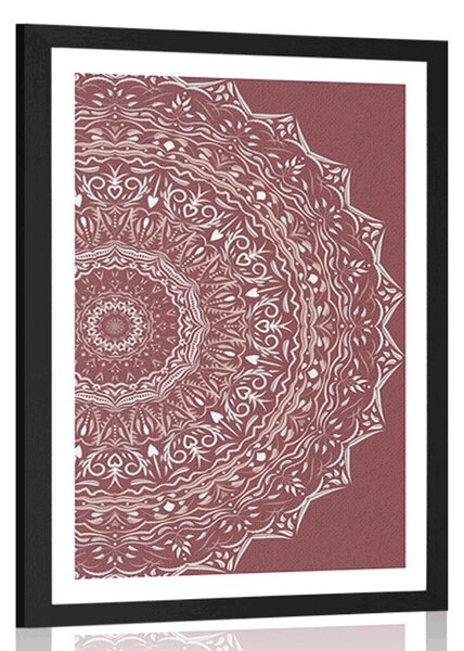 Poster cu passepartout Mandala în stil vintage în nuanță de roz