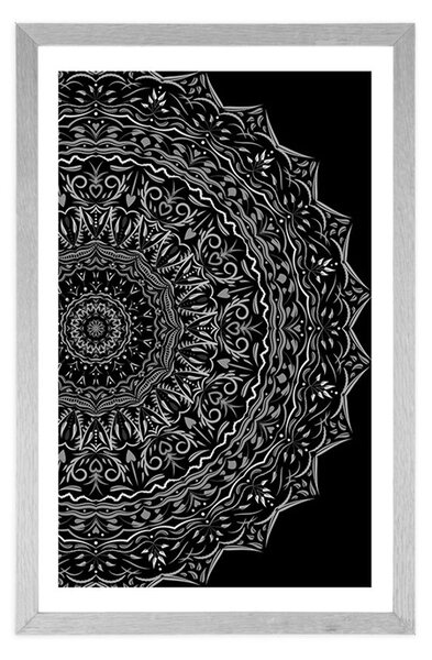 Poster cu passepartout Mandala în stilul vintage în design alb-negru