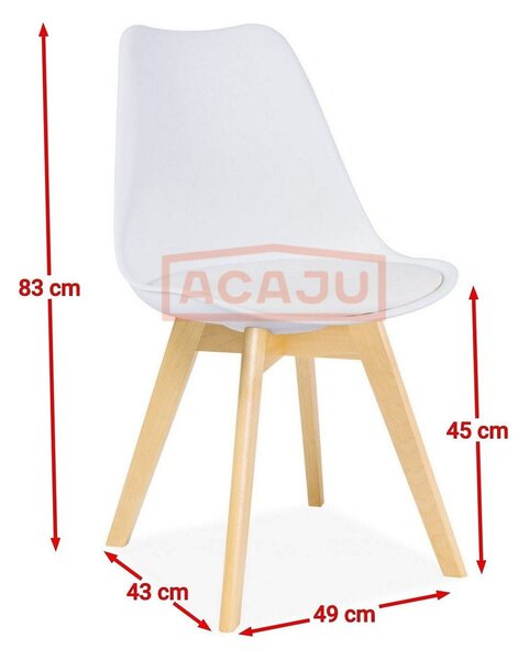 Scaun dining KRIS, alb/stejar, piele ecologica/lemn, 49x43x83 cm