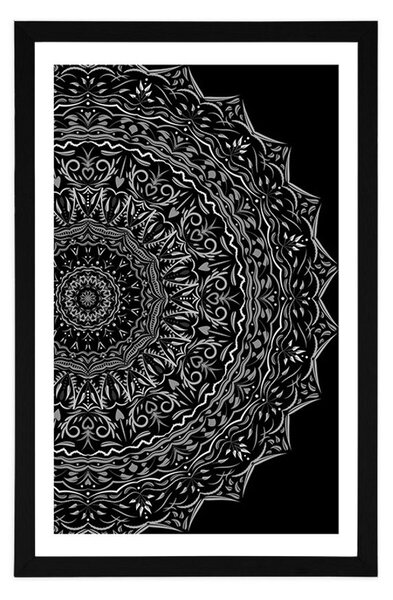 Poster cu passepartout Mandala în stilul vintage în design alb-negru