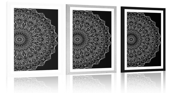 Poster cu passepartout Mandala în stilul vintage în design alb-negru