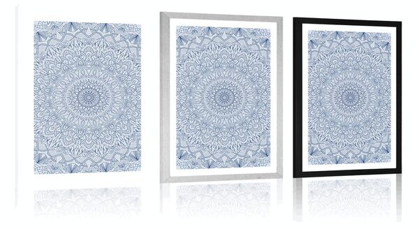 Poster cu passepartout Mandala decorativă detaliată în culoarea albastră