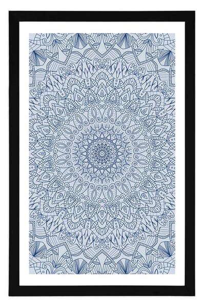 Poster cu passepartout Mandala decorativă detaliată în culoarea albastră