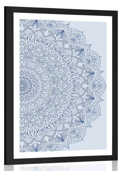 Poster cu passepartout Mandala detaliată în culoarea albastră