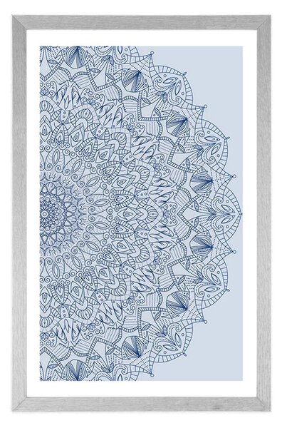 Poster cu passepartout Mandala detaliată în culoarea albastră