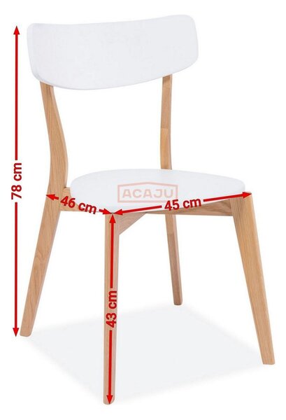 Scaun bucatarie MOSSO, alb/stejar, lemn de stejar, 46x43x78 cm