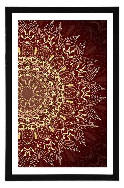 Poster cu passepartout Mandala aurie pe fundal vișiniu