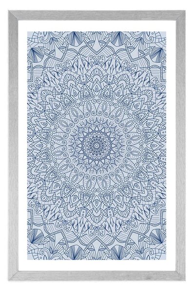 Poster cu passepartout Mandala decorativă detaliată în culoarea albastră