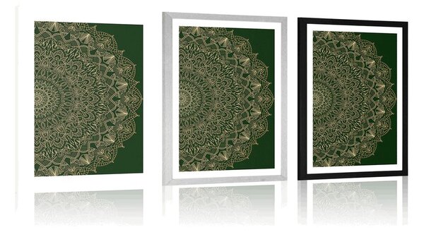 Poster cu passepartout Mandala decorativă detaliată în culoarea verde