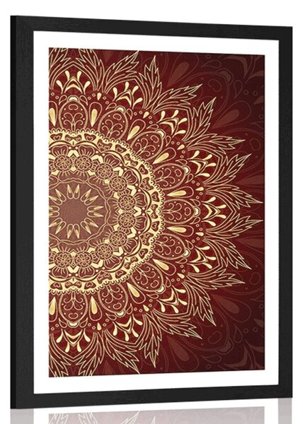 Poster cu passepartout Mandala aurie pe fundal vișiniu