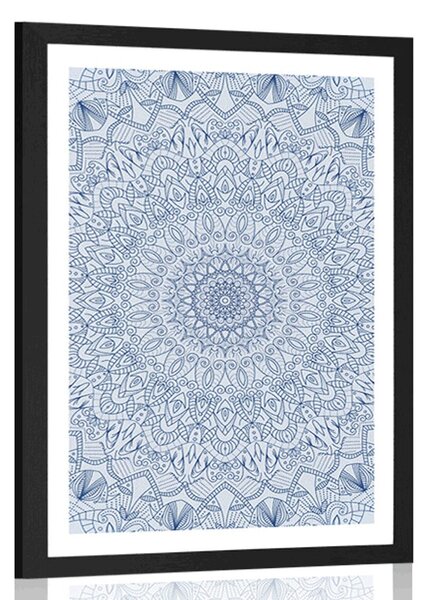 Poster cu passepartout Mandala decorativă detaliată în culoarea albastră