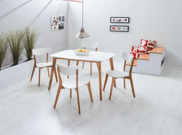 Scaun bucatarie MOSSO, alb/stejar, lemn de stejar, 46x43x78 cm