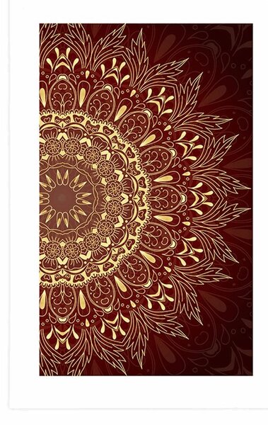 Poster cu passepartout Mandala aurie pe fundal vișiniu