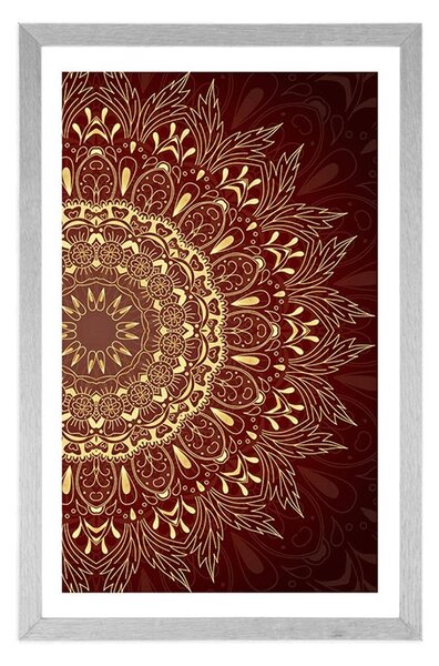 Poster cu passepartout Mandala aurie pe fundal vișiniu