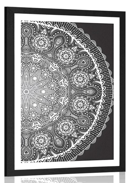 Poster cu passepartout Mandala ornamentală cu dantelă în design alb-negru