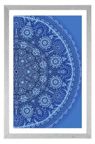 Poster cu passepartout Mandala ornamentală cu dantelă în culoarea albastră