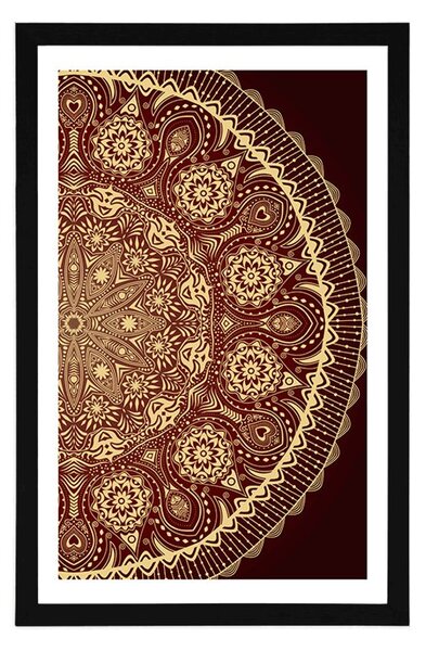Poster cu passepartout Mandala ornamentală cu dantelă în culoarea vișinie