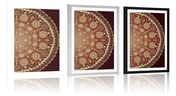 Poster cu passepartout Mandala ornamentală cu dantelă în culoarea vișinie