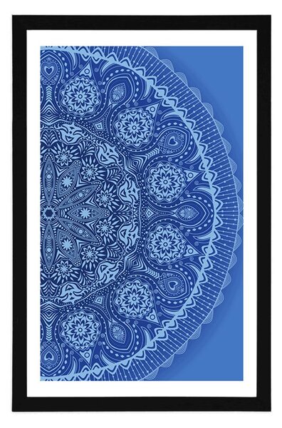 Poster cu passepartout Mandala ornamentală cu dantelă în culoarea albastră