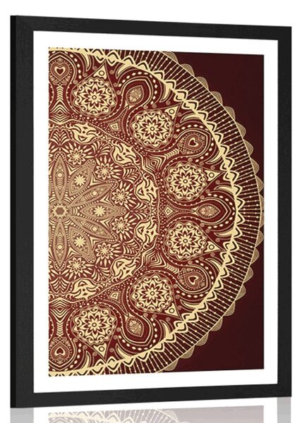 Poster cu passepartout Mandala ornamentală cu dantelă în culoarea vișinie