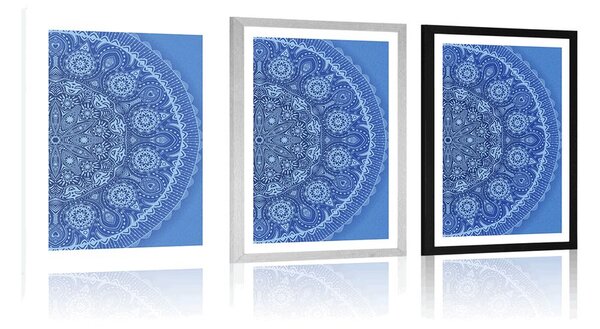 Poster cu passepartout Mandala ornamentală cu dantelă în culoarea albastră