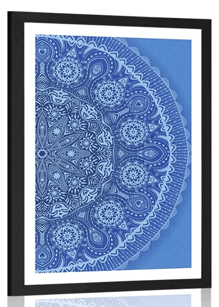 Poster cu passepartout Mandala ornamentală cu dantelă în culoarea albastră