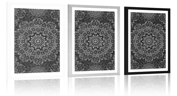 Poster cu passepartout Mandala cu model abstract în design alb-negru