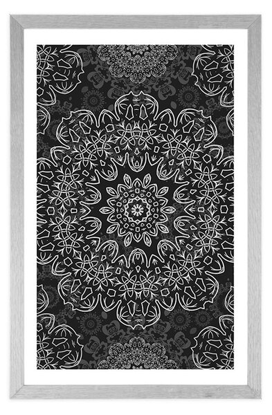 Poster cu passepartout Mandala cu model abstract în design alb-negru