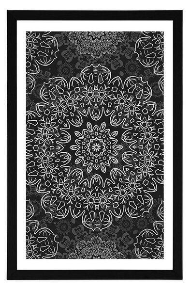 Poster cu passepartout Mandala cu model abstract în design alb-negru