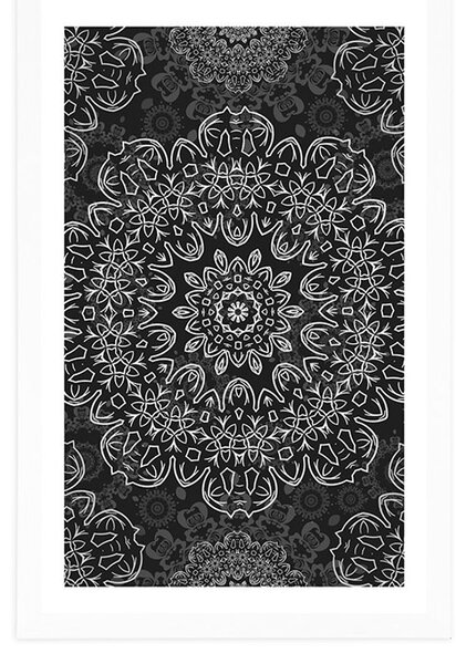 Poster cu passepartout Mandala cu model abstract în design alb-negru