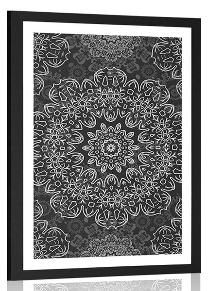 Poster cu passepartout Mandala cu model abstract în design alb-negru