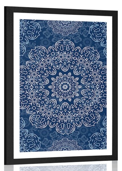 Poster cu passepartout Mandala albastră cu model abstract