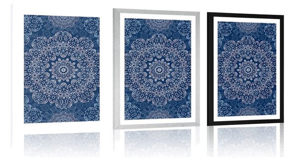 Poster cu passepartout Mandala albastră cu model abstract