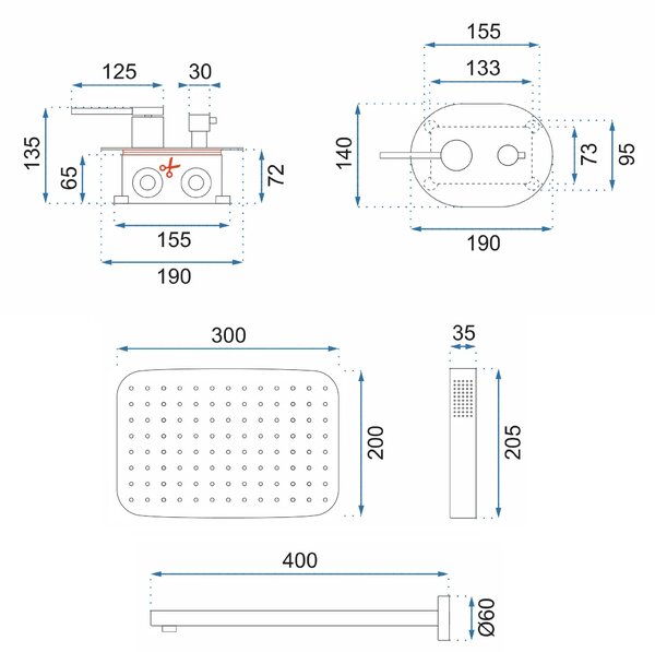 Rea Oval, set de duș ascuns + BOX, crom, REA-P8415