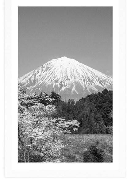 Poster cu passepartout muntele Fuji în design alb-negru