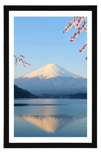 Poster cu passepartout vedere din lac la Fuji