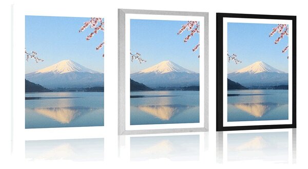 Poster cu passepartout vedere din lac la Fuji