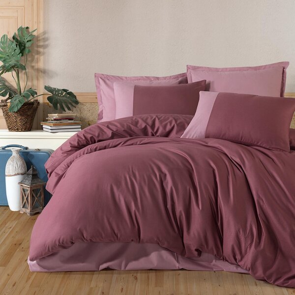 Set lenjerie pat butique PURE V4, bumbac, visiniu/roz pudra, 240x260 c