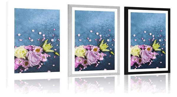 Poster cu passepartout flori abstracte