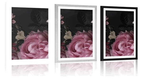 Poster cu passepartout buchet de flori în vedere detaliată
