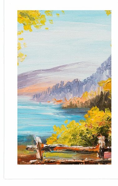 Poster cu passepartout pictură în ulei a lacului de munte
