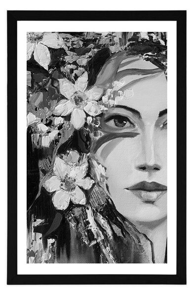 Poster cu passepartout pictură originală a femeii în design alb-negru