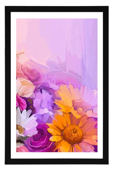 Poster cu passepartout pictură în ulei cu flori viu colorate