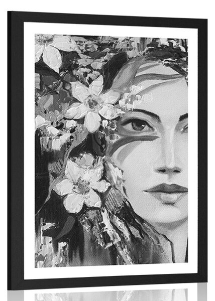 Poster cu passepartout pictură originală a femeii în design alb-negru