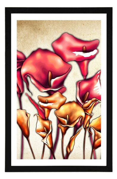 Poster cu passepartout flori roșii de calla