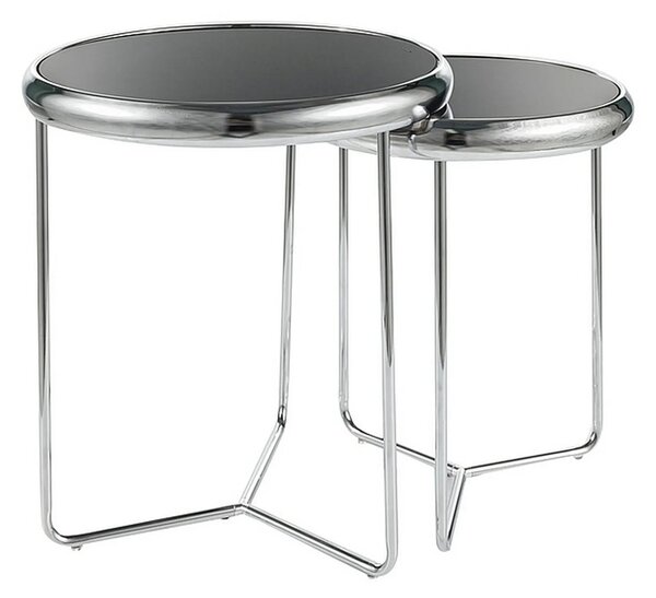 Set 2 masute cafea SCARLET II, negru/argintiu, sticla securizata/metal