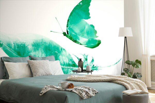 Tapet pană cu fluture în design verde