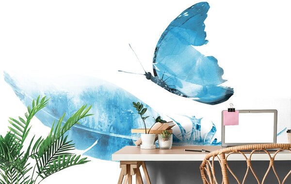 Tapet pană cu un fluture în design albastru