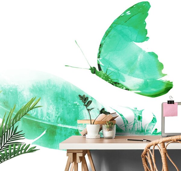 Tapet pană cu fluture în design verde