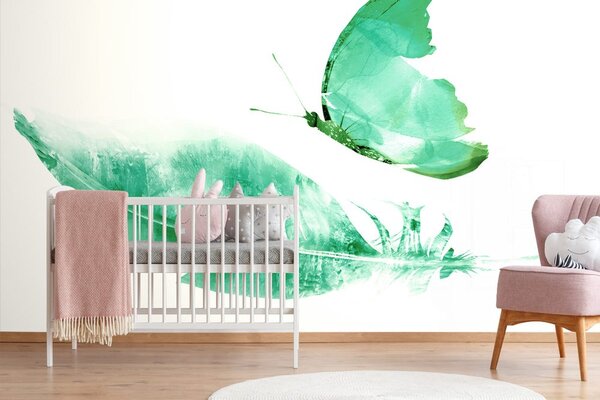 Tapet pană cu fluture în design verde